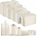 MOFELON Koffer Organizer Set, 10 Stück Packing Cubes, Kofferorganizer Packtaschen Set, Travel Packwürfel mit Kleidertaschen Schuhbeutel, Reise Gadgets-Beige