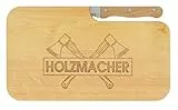 LASERHELD | Brotzeitbrett Holz mit Gravur “Holzmacher” & Messer | 26 x 15 cm | Frühstücksbrettchen Holz Schneidebrett Jausenbrett | Geschenk für Holzmacher Holzfäller als Vatertagsgeschenk…