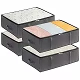 Lifewit Unterbett Aufbewahrungsbox Unterbettkommode,Faltbare Kleideraufbewahrungstasche mit Deckel für Bettdecken, Kleidung, Unterbett-Kleiderschrank, Grau, 40L, 4 Stück