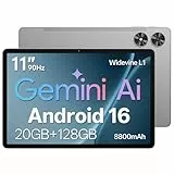 Tablet 11 Zoll mit Hülle, Android 16 System mit Gemini AI, 20GB RAM + 128GB ROM (erweiterbar auf 1TB), 90Hz Display, Unisoc T7250 Octa Core, 13MP + 8MP Kamera, Face ID, Widevine L1, 8800mAh, GPS