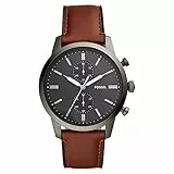 Fossil Townsman uhr für Herren, Chronographenwerk mit Edelstahl- oder Lederarmband, Braun, 44MM