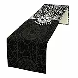 kikomia Baumwolle Leinen Tischläufer Rechteckige Wikinger Worte Fathurk Runen Esstisch Kommode Läufer für Zuhause Küchen Party Tischdecke Dekorativ Abdeckung Tischplatte (33×91cm, White)
