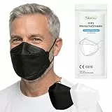 TubeRoo FFP2 Maske schwarz 10 Stück Masken Fischform, Versand aus Deutschland, weiche runde Ohrschlaufen Bänder, Atemschutzmaske, Mundschutz