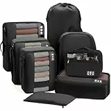 MURISE Koffer Organizer 8 Stück, Packing Cubes für Urlaub und Reisen, Packwürfel Packtaschen für Koffer, mit Schuhtasche Kosmetiktasche, Ordnungssystem, Travel Essentials, Schwarz