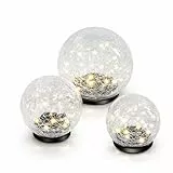 Esotec Bruchglas Solarkugeln für außen winterfest, 3er Set Glas-Kugeln Golden Balls, Gartendeko Solarlampen für außen, warmweiß, Gartenbeleuchtung 102088