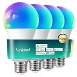 Linkind Matter smart glühbirne E27, 1600lm smart homekit lampe (104 Szenen) 14W ersetzt 100W WLAN LED Lampe RGBTW 2,4-GHz kompatibel Apple HomeKit/Alexa/Siri/Google/SmartThings, 4 Stück