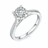 Verlobungsringe Damen, Verlobungsring Damen Fantasy Klassische 4 Krappen Fassung mit Rundem Moissanit 1 ct 14K Weißgold Größe 47 (15.0)