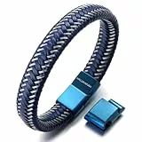 Halukakah ● Jazz ● Herren-Armband Handgefertigt | Echtleder Blau | Magnetverschluss Edelstahl Blau | KOSTENLOS Geschenkbox | Tolle Geschenkidee | Größe Einstellbar 21.5cm-23cm Groß