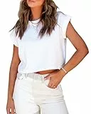 Tankaneo Damen Kurzarm Crop Tops Sommer T-Shirts Rolled Dolman Sleeve Casual Rundhalsausschnitt Solid Short Basic Tees