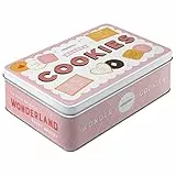 Nostalgic-Art Retro Vorratsdose Flach, 2,5 l, Wonder Cookies – Geschenk-Idee für Naschkatzen, Keksdose mit Deckel, Vintage Design, Kaffee-Deko