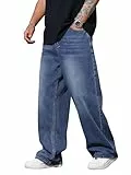Zewool Herren Hip Hop Baggy Jeans Weite Beinform Streetwear Y2K Skater Jeans Lässige Lockere Denim-Hosen Skateboard Gerade Entspannte Passform Bewegungsfreiheit,G10 Blau,XL