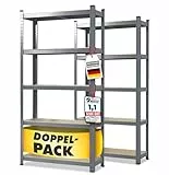 KARAT Schwerlastregal, 2er Set, 30 x 75 x 150 cm Steckregal, Kellerregal, Lagerregal - 5 verstellbare Böden (Grau)