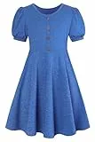 SFreeBo Kleider für Mädchen Blau Mädchen Sommerkleid 11-12 Jahre Kinder Kleid Kurzärmel Kinder Schule Dress Casual Kleid Baumwollkleid