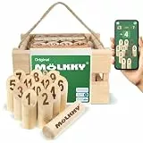 Mölkky Original - Holz Wurfspiele für Draußen, Garten, Picknick, Strand, Freizeit, Camping - Birkenholz 12 Kegel,1 Stock, Spiel Outdoor für Familie, Gruppen, 2+ Spieler, ab 6 Jahren