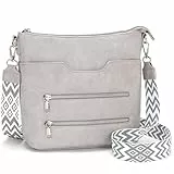 Glintify umhängetasche damen mittelgroß Hellgrau handtasche damen mittelgroß crossbody bag Veganes Leder mit Verstellbar Abnehmbar Breiter Gurt