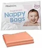 PRADICHI Baby-Einweg-Windelbeutel mit Spender, antibakterieller Puderduft, leicht zu binden, Reisewindelentsorgungsbeutel für Babys, Erwachsene und Haustierabfälle, 200 Stück (1 Stück)