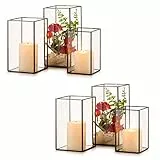 Nuptio Glas Windlichter Kerzenständer Schwimmkerzenhalter - 6 Stück Schwarze Laterne Deko Metall, Gehärtetes Glas Kerzenhalter Stumpenkerzen Hochzeit Mantel Weihnachten Tafelaufsatz Wohn-esszimmer