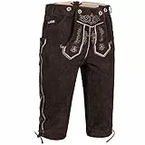 PAULGOS Herren Trachten Lederhose + Träger, Echtes Leder, Kniebund in 4 Farben Gr. 44-72, Herren Größe:52, Farbe:Dunkelbraun