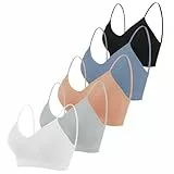 Seitop 5 Stücke Klassische BHS mit V Ausschnitt gepolsterte Cami Nahtlose Träger Bralette Alltag Basic Schlaf Sport Nahtloser BH für Damen Mädchen