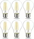 Amazon Basics Warmweiß LED-Leuchtmittel, Edison-Sockel E27, 7 W (entspricht 60-W-Glühbirne), nicht dimmbar, klares Filament, 6er-Pack