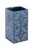 WENKO Zahnputzbecher Cordoba Blau Keramik - Zahnbürstenhalter für Zahnbürste und Zahnpasta, Keramik, 6.5 x 12 x 6.5 cm, Blau, 12 x 6.5 x 6.5 cm