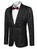 COOFANDY Herren-Blazer mit Paisleymuster, Retro-Jacke, schmale Passform, Smoking-Anzug, intelligenter Ein-Knopf-Abendessen, Mantel, Hochzeit, Party, Schwarz, Größe XL, A Schwarz, XL
