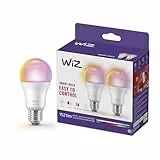 WiZ Smart LED A60-Lampe, Color und Tunable White, E27-Sockel, äquivalent 100 W, 2200–6500 K, 1521 Lumen, dimmbar, funktioniert mit Alexa, Google Assistant, und Apple HomeKit, 2er Pack
