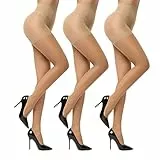 EVERSWE 3 Pairs 20D Women's Sheer Tights with Reinforced Toes (Nude, S)