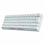 RK ROYAL KLUDGE RK61-DE 60% Bluetooth/kabelgebundene / 2.4Ghz kabellose mechanische Tastatur, 61 Tasten, Hot-Swap-fähige Blaue Schalter Gaming-Tastatur für Win/Mac, Weiß, QWERTZ Deutsches Layout