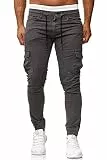 Cassiecy Cargohose Herren Slim Fit Casual Jogger Chino Cargo Hosen Stretch Jogginghose Sporthose Freizeithose mit 6 Taschen (Dunkelgrau,L)