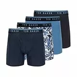 Ted Baker Herren 4 Pack Cotton Stretch Boxer Briefs Retroshorts, Sky/Tropical Leaves/Blue/Black, X-Large