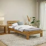 skølm Floki Massivholzbett 100x200 cm aus Eiche - hochwertiges Bettgestell - Bettrahmen mit Bettkopf - Holzbett in Natur geölt - Einzelbett 100x200 cm - Futonbett