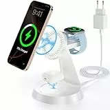 CKFN Induktive Ladestation Mag-Safe, Qi Wireless Charger 3 in 1 Kabelloses Handy Ladestation mit Ladegerät Set für i Phone 16/15/14/13/12, i Watch 10/9/8/Ultra/7/6/SE, Air Pods 4/3/2/1/pro, Weiß