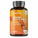Vitamin D3 K2 2000 IE - 365 Tabletten - 2 Jahr Vorrat - Vitamin D trägt zur Erhaltung normaler Knochen und Muskeln bei (EFSA) - 1 Vit D3 K2 Tablette alle 2 Tage - WeightWorld