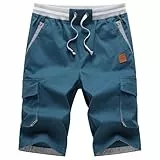 ZOXOZ Kurze Hosen Herren Shorts Sommer Freizeit Shorts Chino Kurze Hose Herren Baumwolle Multi-Taschen mit Tunnelzug Pfauenblau XXL