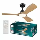 Philips Olas Deckenventilator, 3 Flügel, klein (42') 24 W LED-Licht, DC-Motor, Farbtemperaturbereich (3000 K, 4300 K, 6500 K) mit Dimmfunktion, Schwarz/Holz, inkl. Fernbedienung