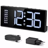 LATEC Wecker Digital, Digitalwecker mit 2 Alarme, Snooze, 3 Alarmzeiten, Digital Uhr mit 4 Helligkeitsstufen + AUS, 3 Lautstärkestufen, USB-Ladeanschluss, Netzbetrieben, Wecker Laut für Tiefschläfer