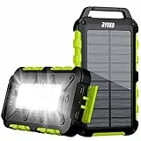 Solar Powerbank 20000 mAh, Tragbare Solar Ladegerät Power Bank mit 2 Ausgänge 10 LED-Lampe,Outdoor Wasserdichtem Power Bank Solarpanel Kompatibel für Smartphones, Tablets und mehr
