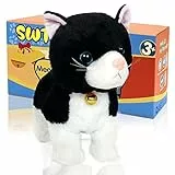 SWTOIPIG Interaktives elektronisches Plüschtier Upgrade animierte Soundsteuerung, elektronisches Haustier, Roboter, Katze, Kätzchen, Spielzeug, Geschenke für Weihnachten (schwarz)