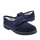 JOMIX Senioren Hausschuhe Damen mit Klettverschluss Pantoffeln Diabetiker Atmungsaktiv Mesh Bequem Leicht Weit öffnend Rutschfeste Sohle Geeignet für Empfindliche Füße AITD2616 Blau 39