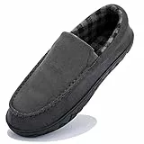 NewDenBer Herren Mokassin Hausschuhe Warm Memory Foam Wildleder Plüsch Shearling Gefüttert Slip on Indoor Outdoor Haus Schuhe, 8. Dunkelgrau, 9
