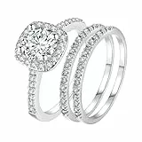 JewelryWe Ring Damen Edelstahl Verlobungsring: 3er Set Damen-Ring Glänzende Quadratische Zirkonia Charm Eheringe Trauringe Stapelbare Versprechen Hochzeit Band Stapelringe für Frauen Silber Größe 70