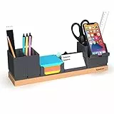 Yanavee Schreibtisch Organizer Tischorganizer Holz Büro Organizer Einstellbaren Stifthalter, Telefonständer, Visitenkarteninhaber, Bleistiftschale, Platzsparende Desk Organizer, Grau