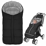 Fußsack Kinderwagen Winter Baby Buggy, Universal Fußsack mit Korallenvlies Babyfußsack für Babyschale, Wasserdicht Winddicht Anti Rutschschutz Winterfußsack mit Reißverschluss Waschbar (Schwarz)