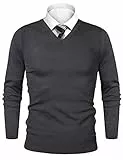 iClosam Pullover Herren V Ausschnitt Business Herrenpullover Basic Feinstrickpullover Männer Pulli Dunkelgrau XXL
