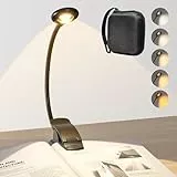 Hensam LED Leselampe mit Klemme, USB-C Wiederaufladbare Buchlampe, 360° Flexibel Schwanenhals Klemmleuchte mit Reisetasche, 5 Farben Modi und Dimmbar, Schwarz