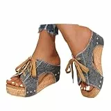 Nuqqichongtian Sandalen Damen,Damen Keilabsatz-Sandalen mit Komfortfußbett Elegante Pantoletten Sandalen Kork Fußbett Hausschuhe aus Leder Latschen Schlappen Bequeme Orthopädische Schwarz 38/EU