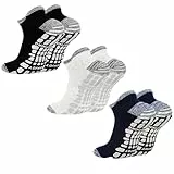 GRPSKCOS Stoppersocken Herren 3 Paar Yoga Socken Antirutschsocken Herren ABS Socken für Yoga, Krankenhaus, Haus(03 Schwarz+Grau+Marineblau, 43-46)