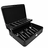 Westcott Geldkassette abschließbar (groß, 30cm) Schwarz | Robuste Kasse mit Zylinderschloss inkl. 2 Schlüssel | 4 Scheinfächer und Münzzählbrett zur Bargeldorganisation | E-51003 BLACK