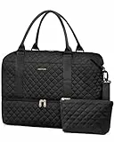 HOTOR Reisetasche Handgepäck - Große Weekender Damen Tasche mit Schuhfach, Praktische Reisetasche Damen und Handgepäck Tasche für Übernachtungen, Leicht und Kompakt, Schwarz, 31.0 x 42.0 x 18.5 cm